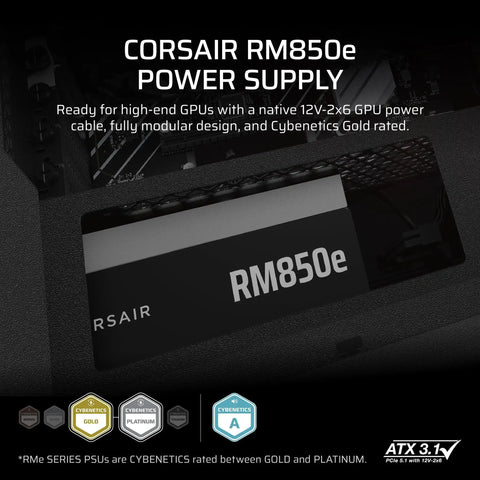 Beefy 850W Fully Modular Power Supply With Low Noise 12V 2x6 Cable, ATX 3.1 Ready, PCIe 5.1 Compatible, Cybenetics Gold Efficiency