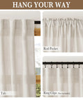Semi Sheer Linen Curtains 52 Inch Wide By 90 Inch Long For Bedroom And Living Room, Privacy Protecting Light Diffusing Drape With Rod Pocket Back Tab, 230GSM Fabric, 2 Panels For A Cozy Private Vibe, displayed with hanging options.