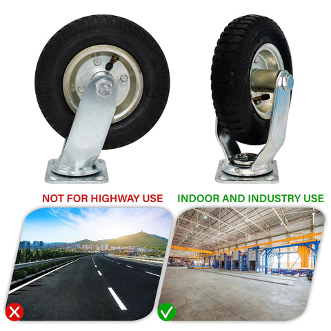 Top Notch 8 Inch Pneumatic Industrial Caster Wheels With Slick Black Rubber Tires For Smooth Rolling And Heavy Duty Floor Protection Steel Hub Ball Bearing Swivel Base Pack Of 2 showing indoor use.