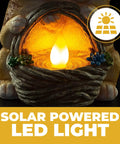 Close-up of Solar Powered LED Outdoor Bunny Garden Light Statue with glowing basket detail.