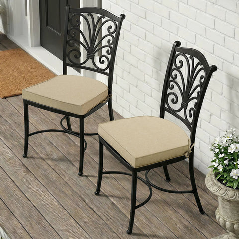Outdoor Chair Cushions Set Of 4 With Ties, Fade Resistant And Water Resistant, D Shaped Patio Seat Pads For All Weather Comfort, Non Slip Bottom, Removable Covers, 17 By 16 Inches, Natural on metal chairs on porch