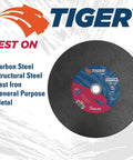 16 Inch Cutting Wheel For Steel And Metal Long Life Tiger AO Grain Resin Bond With Smooth Finish And Aggressive Cutting White