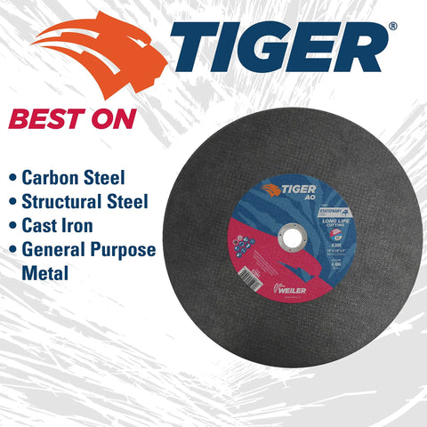 16 Inch Cutting Wheel For Steel And Metal Long Life Tiger AO Grain Resin Bond With Smooth Finish And Aggressive Cutting White