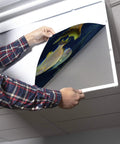Person installing Fluorescent Light Covers For Classrooms And Offices To Kill Harsh Glare And Eye Strain Headache Free Ocean Themed Diffusers In School Master Fish Color 4 Pack Office And Classroom Decorations