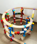 Wooden Train Track Connectors Set 40 Pieces Compatible With All Major Train Brands Duplo 0.35 Inch Holes Risers assembled on wooden floor