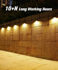 Solar Fence Post Lights 6 Pack, Waterproof Outdoor LED Fence Lighting on stone wall, providing warm glow, no fuss installation