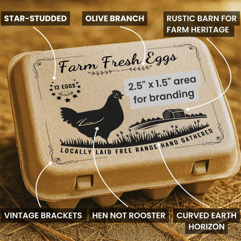 Eco-friendly 50 pack egg cartons that hold 12 eggs each built from molded pulp paperboard with printed lid for DIY branding.