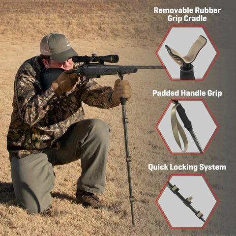 Hunter using Lightweight Monopod Shooting Stick With Removable Cradle And Padded Grip 22 To 61 Inch Adjustable Aluminum Rifle Rest