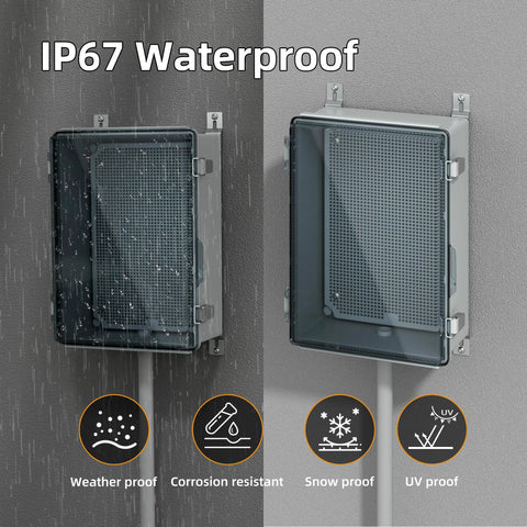 Joinfworld outdoor lockable weatherproof electrical box with clear NEMA 4 plastic enclosure, 11.4 x 7.5 x 5.5 in