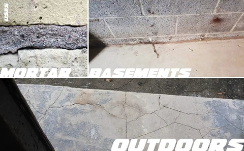 Concrete Crack Repair Kit Fast Cure No Grinding Self Leveling For Floors And Slabs Basement Garage And Driveway Complete DIY Repair Set With Hairline Crack Fill shown for outdoor and basement use.