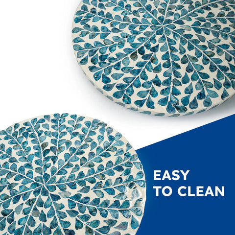 Dope Coastal Style Lazy Susan Turntable With Capiz Shell Inlay 12.5 Inch Wooden Rotating Tray Detail View, Easy to Clean