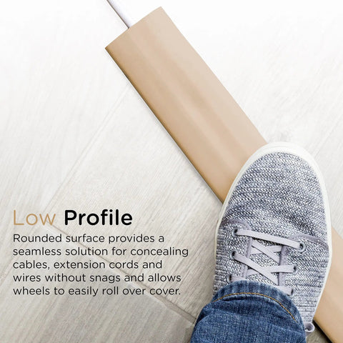 6Ft Floor Cord Cover Cable Protector For Open Floors Hide Extension Cords And Prevent Trips, shown under foot on floor
