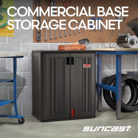 Heavy-Duty Resin Outdoor Storage Cabinet For Garage And Shed, 30 In W By 20.25 In D By 36 In H, Dark Grey Base