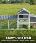Portable Chicken Coop On Wheels With Run 80 Inch Long Wooden Hen House With Nesting Box Removable Tray And Ramp For Two To Three Hens Outdoor Poultry Cage In Gray Easy To Move