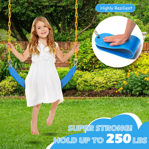 Child on Heavy Duty Swing Seat Set With 66 Inch Chains, Two Pack Replacement Seats For Backyard Playset, Includes Snap Hooks, Blue