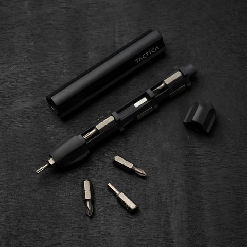9 in 1 Precision Screwdriver Set for Knives and Gear Maintenance, Pocket EDC Tool with Magnetic Bits displayed on black surface