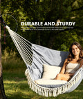 Two Pack Hammock Straps With Carabiners, 13 Feet Total Length, 7 Adjustable Loops, woman in hammock attached to tree