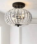 Oil Rubbed Bronze 11.7 Inch 2-Light Iron And Acrylic Crystal Semi-Flush Globe Ceiling Light For Bedroom And Hallway With Included LED Bulbs