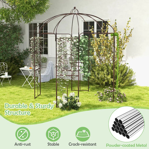 Birdcage Style Garden Arbor With Heavy Duty Metal Frame And Four Climbing Trellises Outdoor Gazebo Pergola Arch For Climbing Plants Wedding And Party Decor Garden Pavilion For Lawn Or Patio Measures 7 x 8.4 Feet