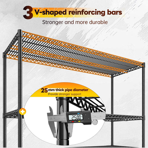 Heavy Duty Garage Shelving Unit with 4 Tier Adjustable Wire Shelves 2560 Lbs Capacity 55.5 Inch Wide Industrial Storage Rack for Home Shop and Commercial Use, 25mm pipes