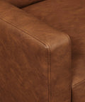 Detail of Cozy Faux Leather Recliner Sofa With Adjustable Back And Footrest Soft Plush Tufted Upholstery And Pocket Spring Support brown armrest