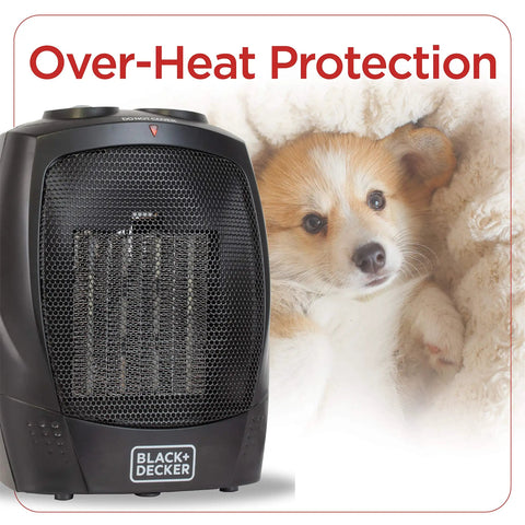 Portable Desk And Room Space Heater With Carry Handle, 1500W, Lightweight 2.8 Lb Personal Heater and puppy under blanket