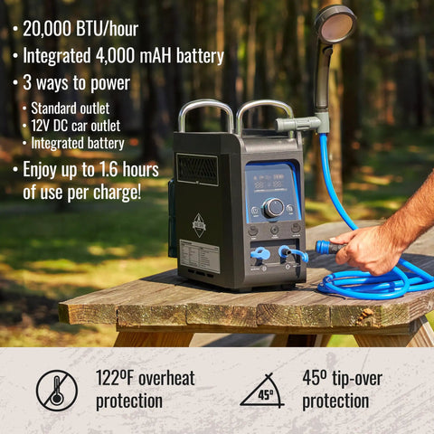 Propane Water Heater And Rechargeable Portable Outdoor Shower System With Shower Head Attachment Delivers Instant Hot Water