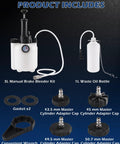 Image of One Man Brake Bleeder Kit with 3L Reservoir, 1L catch bottle, master cylinder caps, gaskets, and wrench.