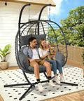 Two Person Foldable Hanging Egg Chair With Stand For Indoor Outdoor Use Wicker Porch Swing Chair Heavy Duty Rattan Hammock
