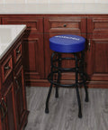 Heavy-Duty Steel Garage Shop Stool With Swivel Cushion Seat, Four Sturdy Legs, 360 Degree Foot Rings, Black Powder Coated Frame And Footrest, Single Pack positioned against brown cabinets in a kitchen setting.