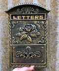 Vintage Wall Mounted Mailbox With Lock Cast Aluminum Outdoor Letter Box, ornate rose design, bronze finish, visible lock