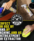 Hands using Lightning Fast Carpet And Upholstery Stain Extractor 16 Oz on fabric and carpet surface for cleaning.