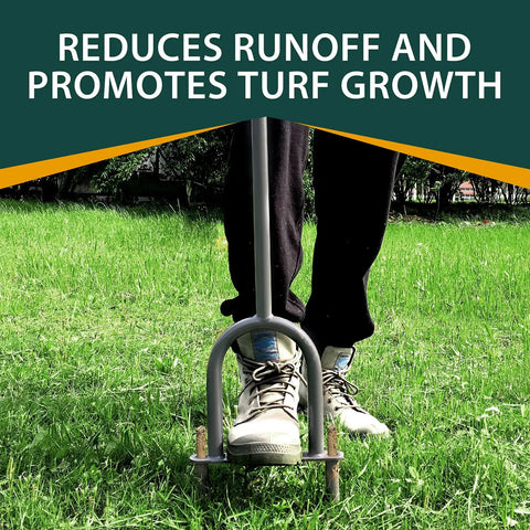 Person using Lawn Core Aerator Tool Manual Dethatching And Soil Aeration Heavy Duty Garden Aerator on green grass