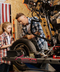 Father and daughter working in garage with Magnetic Socket Organizer For 3 8 Inch Drive Metric Sockets Holds Up To 30 Sockets