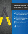 Pro Grade Wire Stripper And Cutter For Technicians Electricians And Installers with yellow handles and adjustable features.