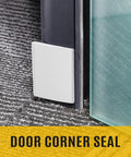 Beat The Chill Snuggly With These Self Stick Door Corner Seal Pads Weatherstripping Tape Kills Drafts Noise And Dust Easy DIY Home Insulation Fix Black White 16 Pack close-up of white seal pad on door corner.