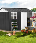 10 Ft By 8 Ft Metal Outdoor Storage Shed With Windows And Lockable Doors Sloped Roof Waterproof Rain Or Shine Ready No Fuss Setup