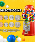 Killer Vintage Style Red Cast Metal 11 Inch Self Serve Gumball Candy Dispenser with colorful gumballs, accepts coins for use.