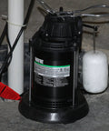 Built Tough Indoor Submersible Sump Pump SPF33 with epoxy coated steel and thermoplastic, in a concrete basement setting