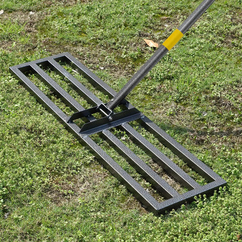 Heavy Duty Stainless Steel Lawn Leveling Rake For Yard And Soil, 60 Inch Ergonomic Leveler Tool With 27x10 Ground Plate
