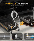 Garage Ready Heavy Duty Electric Oil Drain Pan With Built In Pump, Badass 15 Gallon Steel Fluid Recovery Tank For Pro Shops And Weekend Mechanics, Matte Black with premium fittings in use.