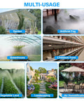 Image showing multiple uses for Top Notch Brass Mister Nozzle Extensions 10 Pack in various settings like garden, greenhouse, and landscaping.