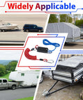 Breakaway Switch Kit With 6 Ft Coiled Trailer Brake Away Cable for RVs and Travel Trailers shown with various towing setups