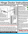 Instruction sheet for HA4D Institutional Hinge Repair Tool For Large Doors Quick 30 Second Fix Made In USA Fits Nine Tenths Inch Knuckle