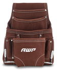 Pro Grade 10 Pocket Tool Pouch for Electricians and Contractors, brown leather, featuring multiple compartments and belt loops.