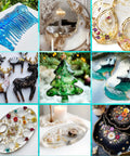 Assorted resin art creations including comb, coasters, jewelry, and decorations made with Fast Cure 1 Gallon Epoxy Resin Kit with Quick Dry Formula