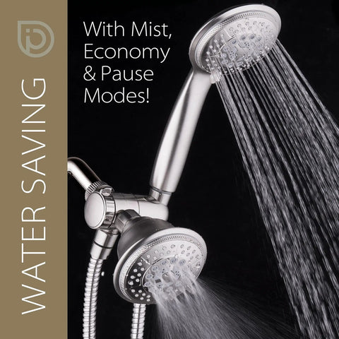 High Pressure 24 Function Handheld Showerhead And Rain Shower Combo With Four Inch Chrome Face Dual 2 In 1 Shower Head System
