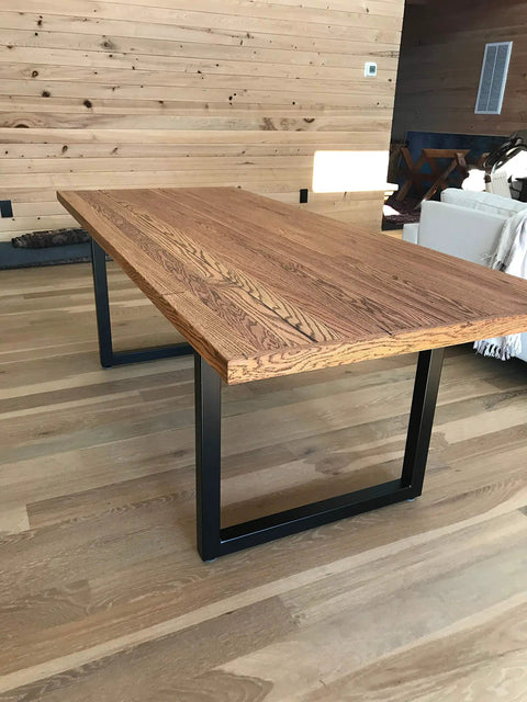 Rustic Industrial Metal Table Legs Set Of Two In U Style USA Made with wooden tabletop in modern living space