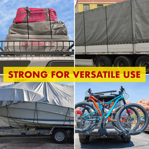 Heavy Duty Rubber Bungee Cords With Hooks For Tarp And Cargo Straps Made In USA Durable Tie Down Gear securing various items