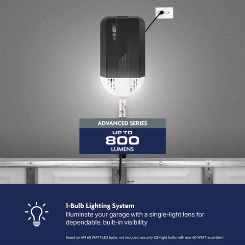 Half Horsepower Chain Drive Smart Garage Door Opener With Battery Backup And One Bulb Lighting Quiet DC Motor And MyQ Connectivity